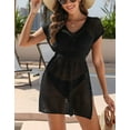 thumbnail image 3 of Swimsuit Cover Up for Women V-Neck Short Sleeve Wrap Waist Beach Cover Up Mesh Crochet Side Split Bathing Suit Swim Cover Ups Shermie, 3 of 6