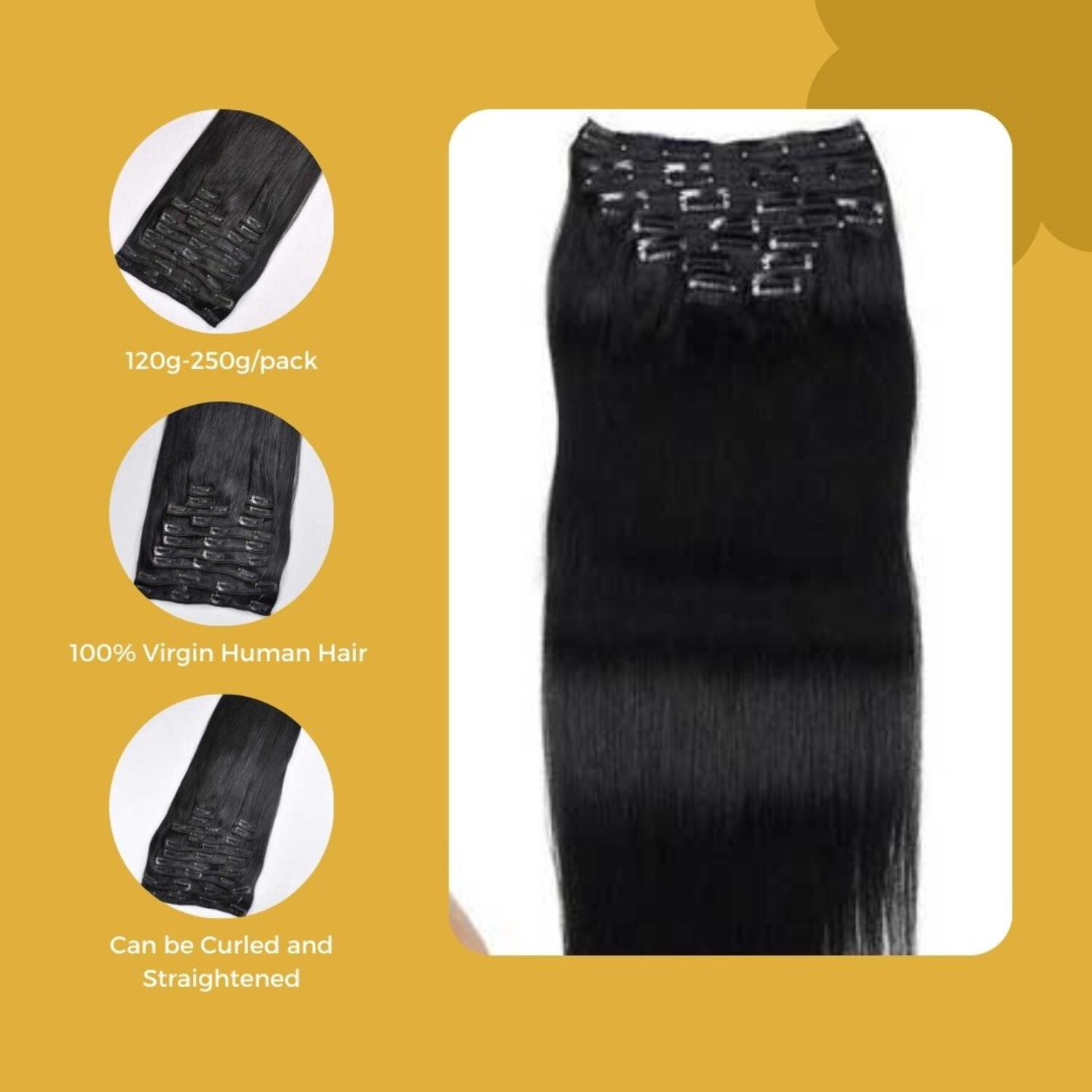 Jet Black Straight Clip Ins with a Free Eye Lash Extensions