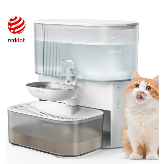 FeelNeedy Smart Pet Water Fountain No Filter Needed, 3.5L/118oz Wireless Cat Water Fountain with Stainless Steel Bowl,Rechargeable Automatic Water Dispenser for Cats and Kitten, White
