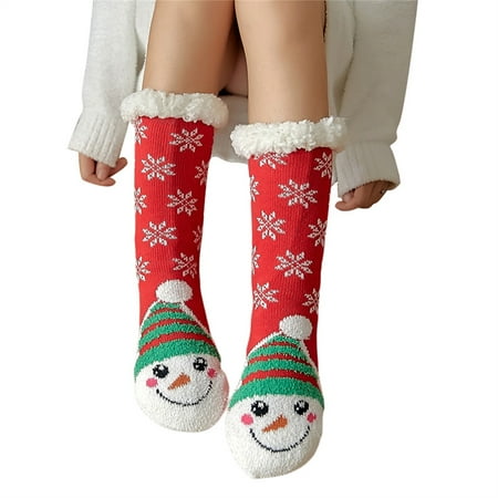

Peyakidsaa Women s Winter Slipper Socks Christmas Cartoon Animal Fleece Lining Home Socks with Grippers