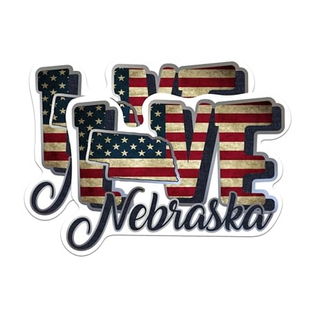 (2 Pack) Nebraska Love State Stickers - NE State USA Flag American Pride - Choose from 50 States - 5" On Longest Side - Premium Vinyl - for Cars, Trucks, Skateboards, Laptops - Made in USA - BMCS1433
