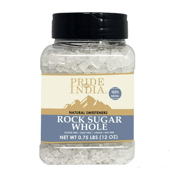 Pride Of India - Natural Crystal Rock Sugar Whole - 12 oz Medium Dual Sifter Jar - Authentic Indian Sugar Crystals - Used to Sweeten Milk or Tea - Offers Best Value for Money