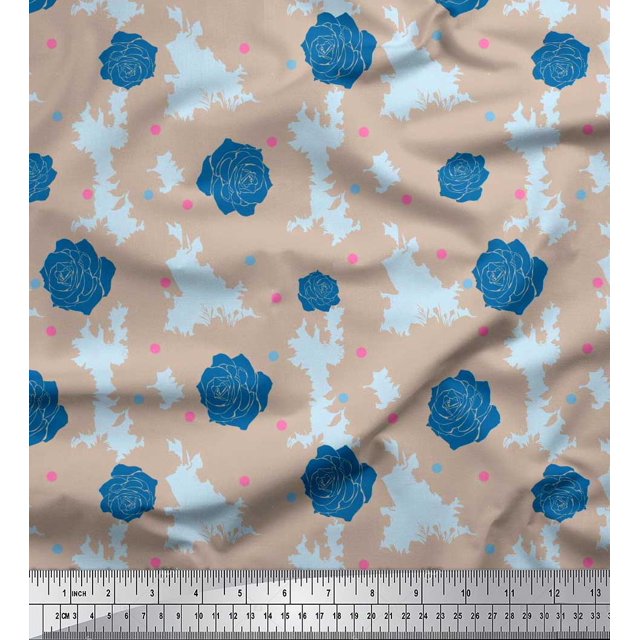 Soimoi Tissu Popeline de Coton à Pois et Roses Imprimé Floral 1 Yard 42 Pouces de Large