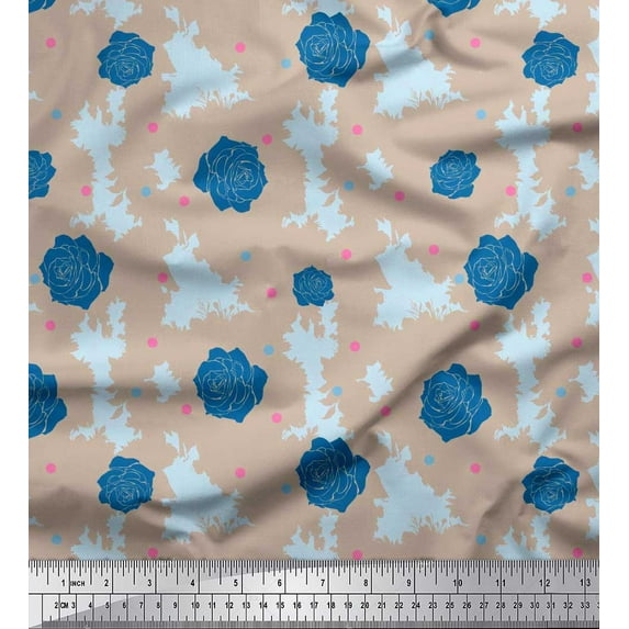 Soimoi Cotton Duck Fabric Dot & Rose Floral Print Sewing Fabric Yard 42 Inch Wide