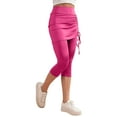 thumbnail image 3 of QATAINLAV Back to School Sales! Skirted Leggings for Women Tennis Golf Skorts Capris Solid Casual Side Drawstring Skirt with Tight Cropped Capri Pants Hot Pink L, 3 of 9
