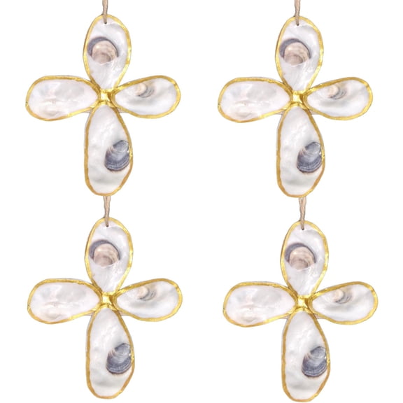 Sinkoo 4pcs Easter Tree Ornaments, 6in Oyster Shells Cross Hanging Ornaments, Church Home Coastal Christmas Decor, Easter Christmas Christian Gift for Women Men