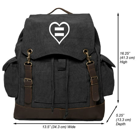 Human Rights Equal Sign Heart Rucksack Backpack with Leather Straps, Black &