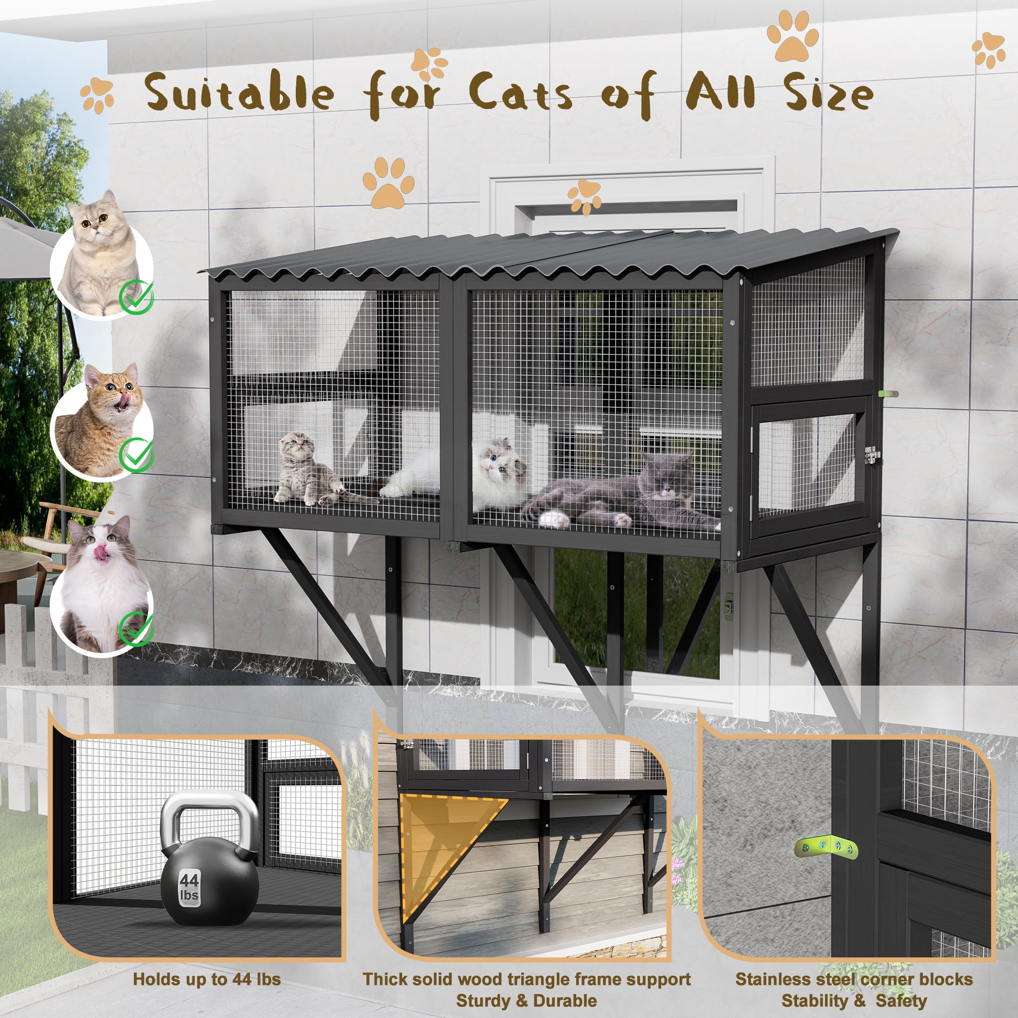 Magic Union Cat Catio, Cat Window Perch for Large Indoor Cats - Expandable Wooden Cat Window Box Enclosure for Multi Cats, Waterproof Cat Window Hammock for Safely Enjoying the Outdoor Sights