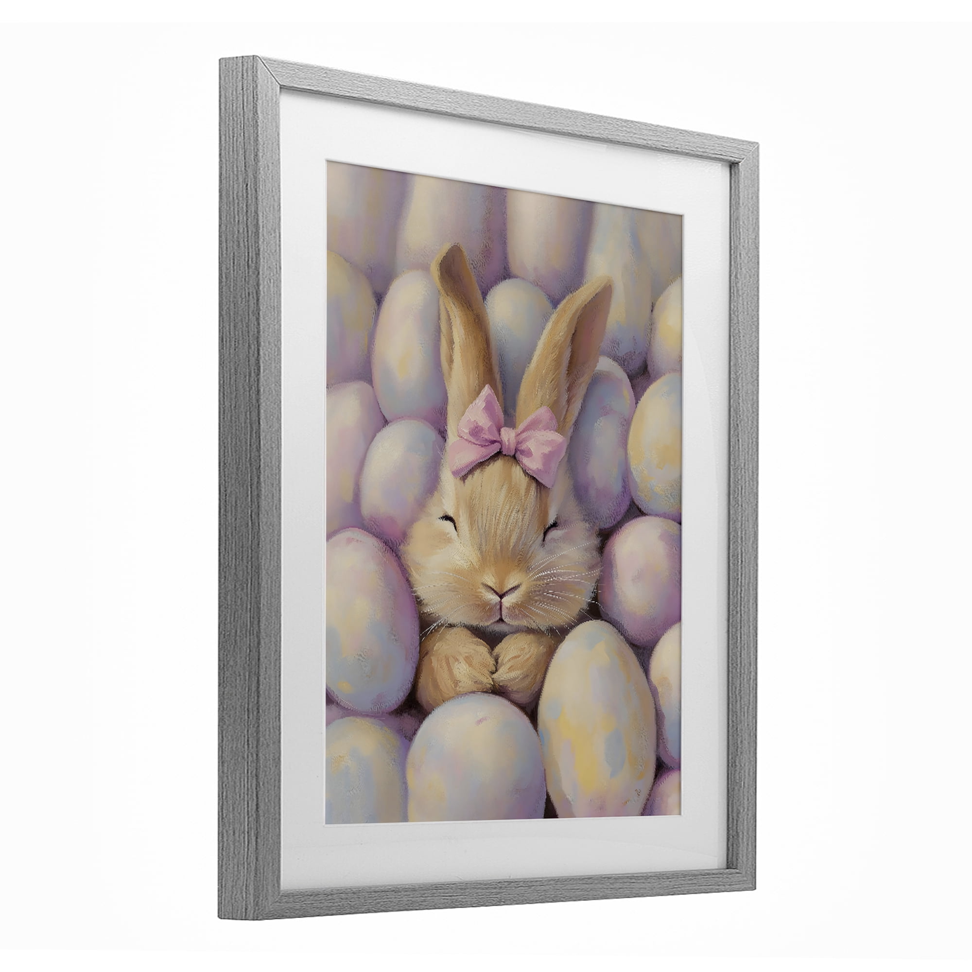 Stupell Industries Easter Bunny Nestled in Eggs Gray Framed Print Under Glass, design by The Prints Vibe