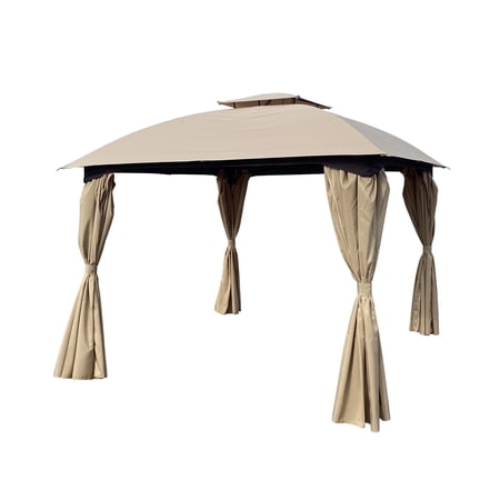 Unique Choice 10 x 10 ft Steel Outdoor Patio Gazebo with Curtain, Khaki