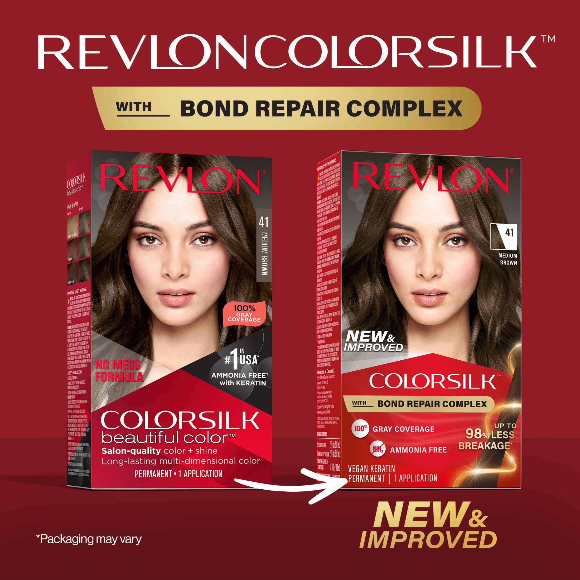 Revlon ColorSilk Permanent Hair Color, Bond Repair Complex, 41 Medium Brown, 3 pack