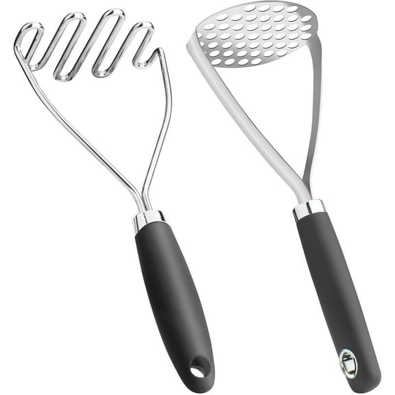 ZeenArt 2 Pcs Potato Masher, Stainless Steel Masher Kitchen Tool with Black Handle