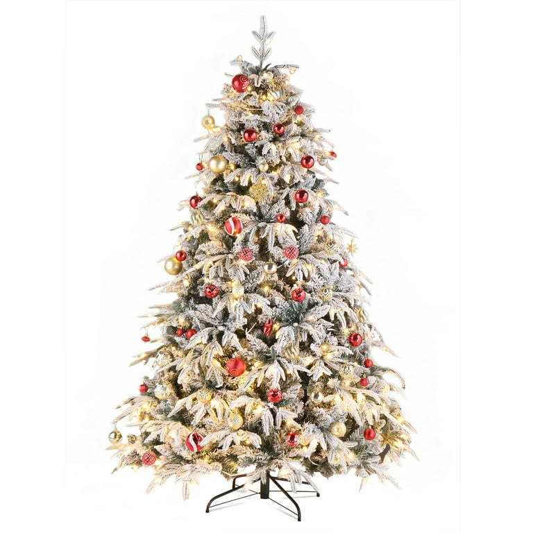 WELLFOR Remote Control Tree 7.5-ft Pre-lit Flocked Artificial Christmas Tree  with LED Lights in the Artificial Christmas Trees department at