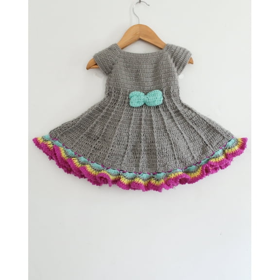 Woonie Short Sleeves Bow Detailing Handmade Dress - Grey