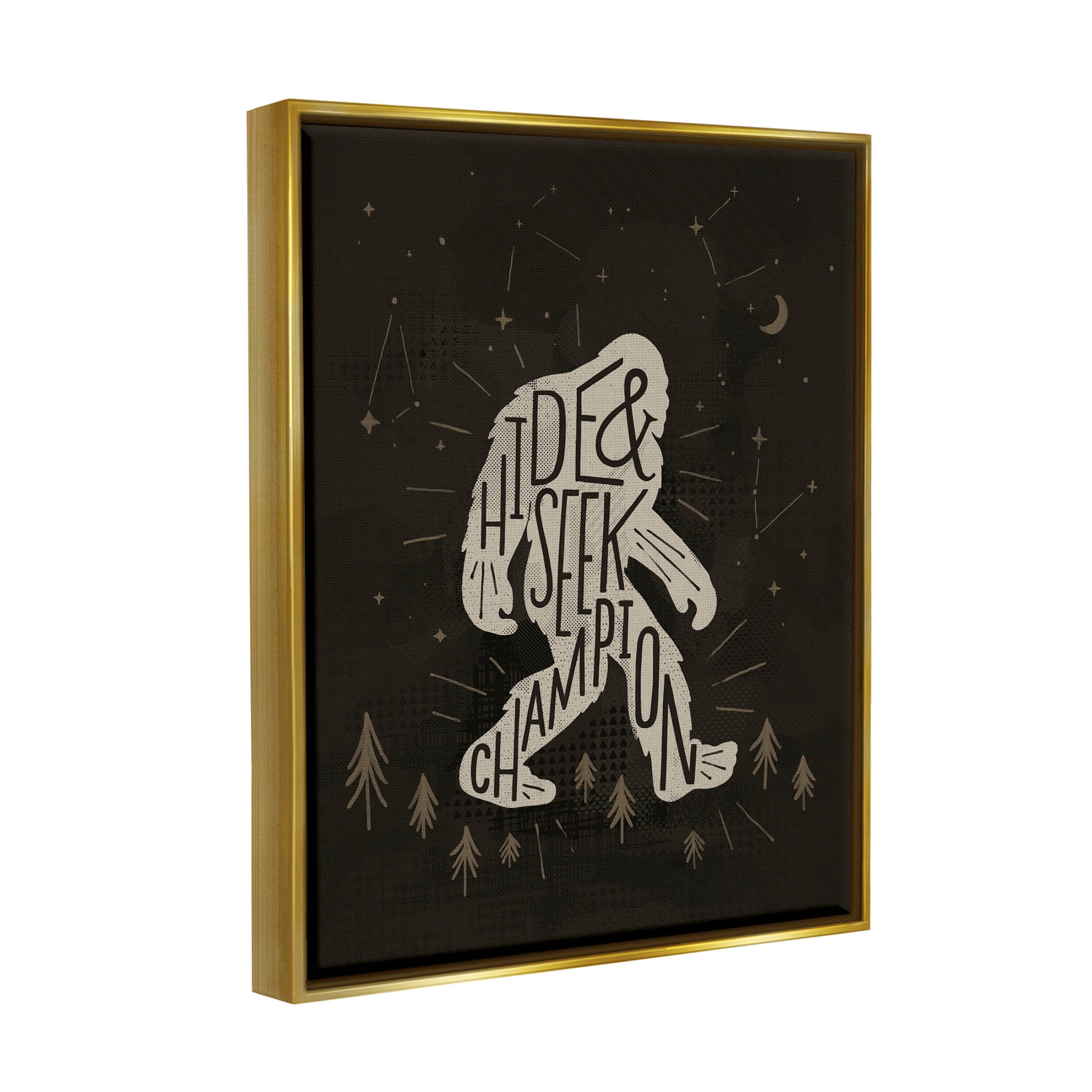 Hide & Seek Champion Bigfoot Yeti Fairy Tales & Fantasy Graphic Art Metallic Gold Framed Art Print Wall Art