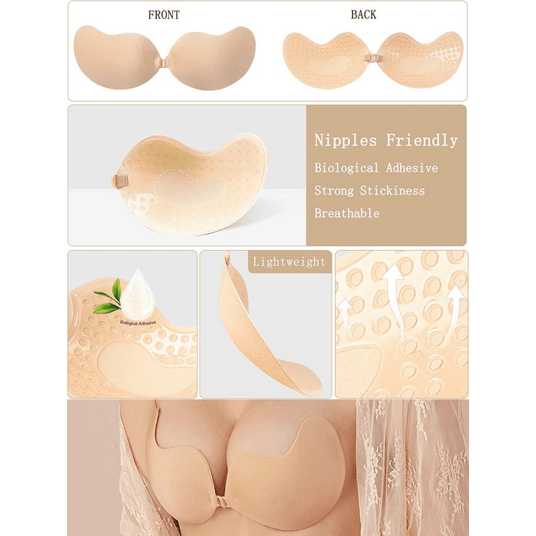 BIMEI Sticky Bra Adhesive Bra Reusable Stick On Bra Strapless Breathable  Bras for Women Mango Shape,1 Pair,Nude,C Cup 