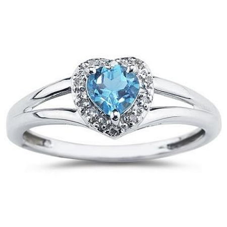 Heart Shaped Blue Topaz and Diamond Ring