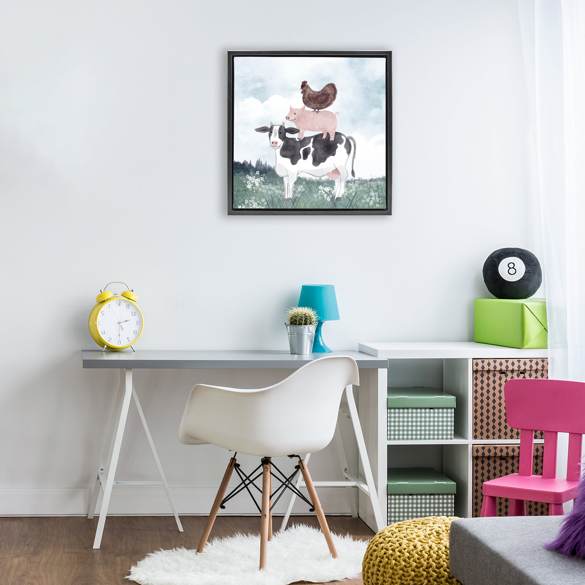 Stupell Industries Muted Stacked Farm Animals Black Framed Floater Canvas Wall Art, design by Kim Allen
