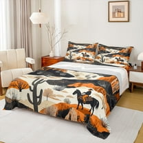 Feelyou Tribal Western Cowgirl Queen Sheet Sets, Rustic Horse Animal Flat Sheet, Teen Boy Girl Kid Queen Fitted Sheet, Luxury Bedroom Decor, 4pcs