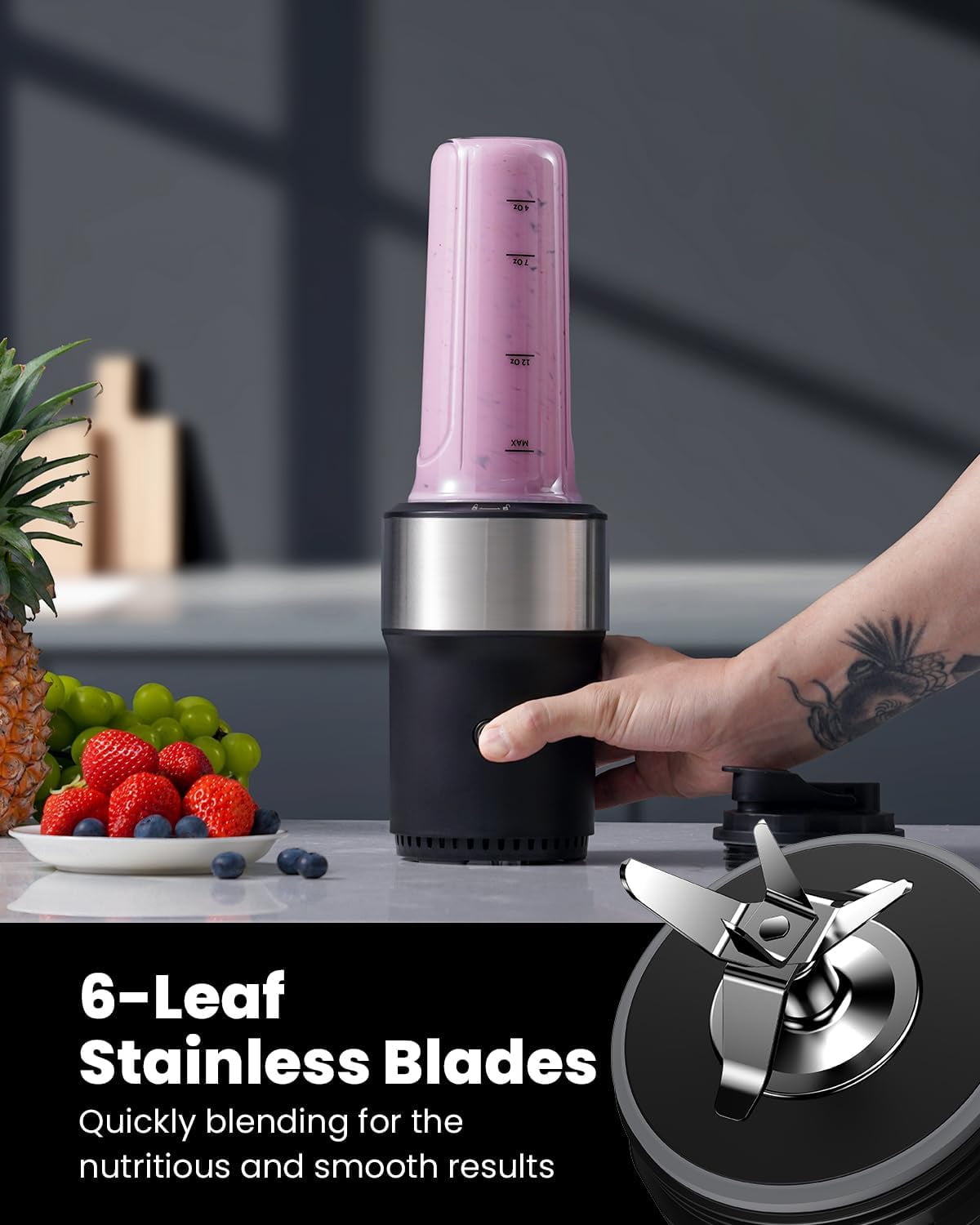 Blender for Smoothies, 900W Personal Blender with 2 x 24oz To-Go Cups For Smoothies Milkshakes, Juices,Black