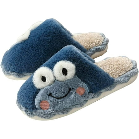 

PIKADINGNIS Women Men Trendy Cozy Fluffy Faux Fur Frog Animal Print Indoor Home Slippers Funny Chic Warm Fleece Lining House Shoes Block Heel Open Heel