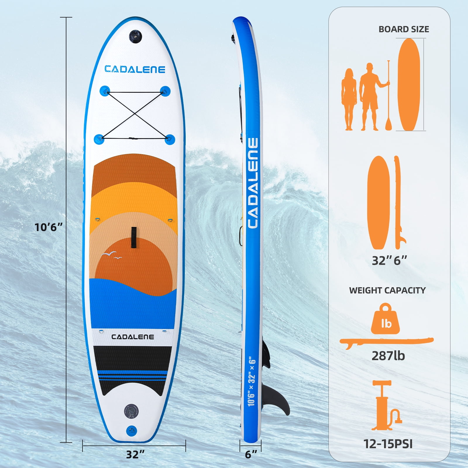Cadalene 10'6" Inflatable Stand Up Paddle Board with Premium SUP Accessories,Built-in Camera Mount,for All Skill Levels