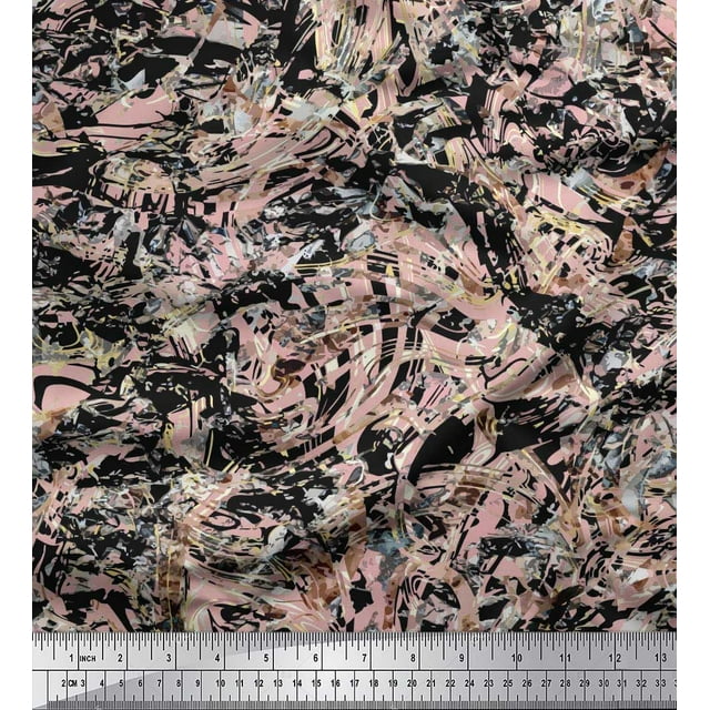 Soimoi polyester Crepe Fabric Marble Stone Texture Print Fabric by Yard 52 Inch Wide