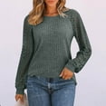thumbnail image 2 of yoeyez Womens Textured Brushed Crewneck Sweater Lace Patchwork Puff Long Sleeve Tunics Dressy Casual Loose Fit Knit Tops Blouses Army Green,S, 2 of 6