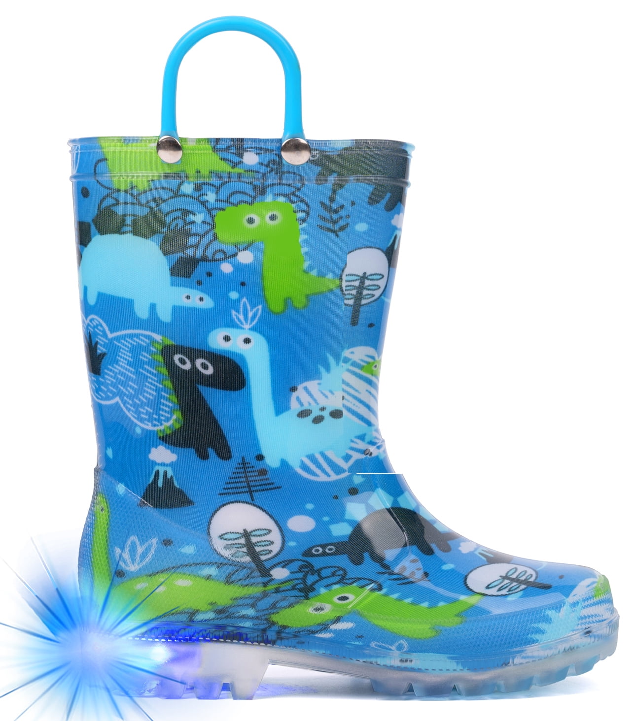 Outee Toddler Kids Rain Boots Rubber Cute Printed with Easy-On Handles 