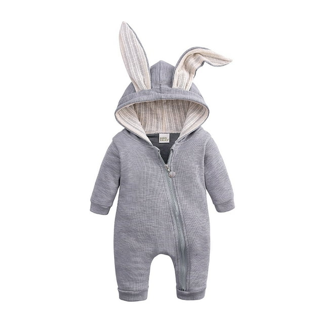 TBWNWG Girls Jumpsuits and Rompers,Animal Bunny Baby Easter Romper Long Ear Rabbit Hoodie Romper Jumpsuit with Zipper Overalls for Kids for 3-6 Months