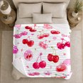thumbnail image 5 of Glossy Red Cherries Hearts Sweet Kawaii, Cozy Friendship Quote Scene, Warm Flannel Blanket for Living Room and Reading Nook, Art Lovers Friendship Gift, Playful Home Decor, 5 of 9