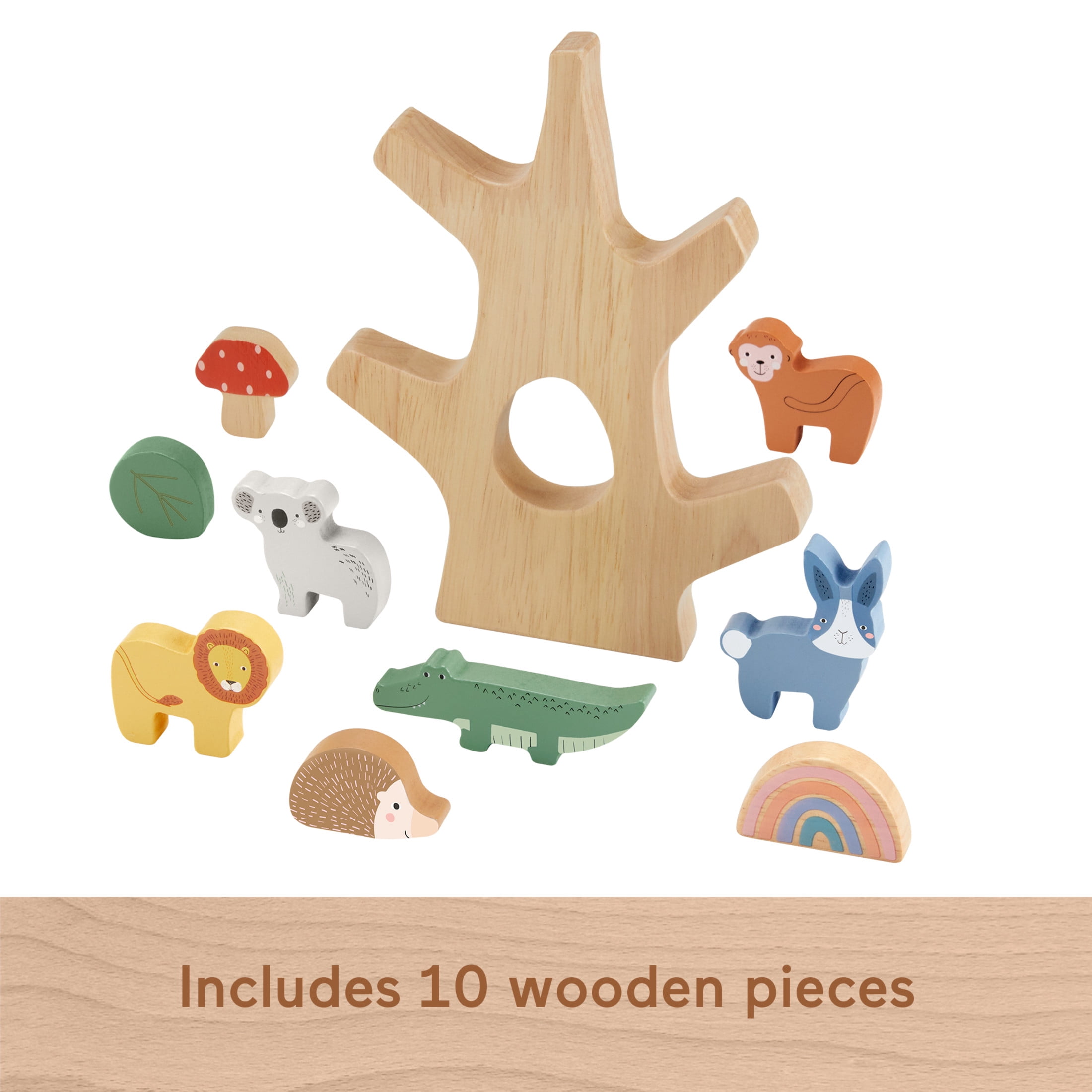 Fisher-Price Wooden Balance Tree Stacking Activity Toy, for Toddler Development Play, 10 Pieces