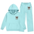thumbnail image 2 of BXJX Girls Outfit Sets Long Sleeve, 2 Piece Fleece‑Lined Casual Hoodies and Sweatpants Kids Clothing Sets Light Blue Size 5-6 T, 2 of 6