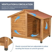 TRIXIE natura Lodge Elevated Weatherproof Wooden Medium Outdoor Dog House w/ Covered Porch Brown