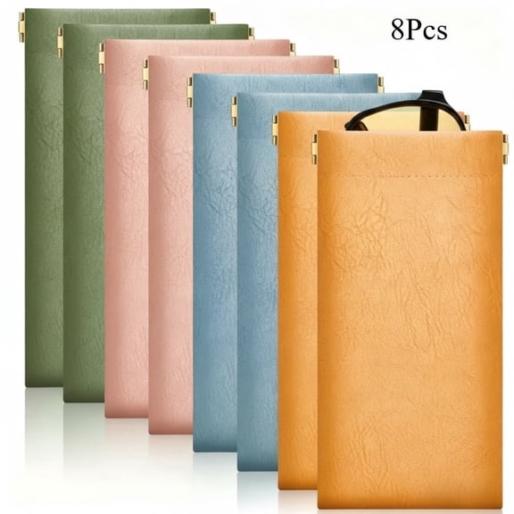 8 Pack PU Leather Soft Squeeze Top Eyeglasses Case, Portable Sunglasses Pouch for Men Women