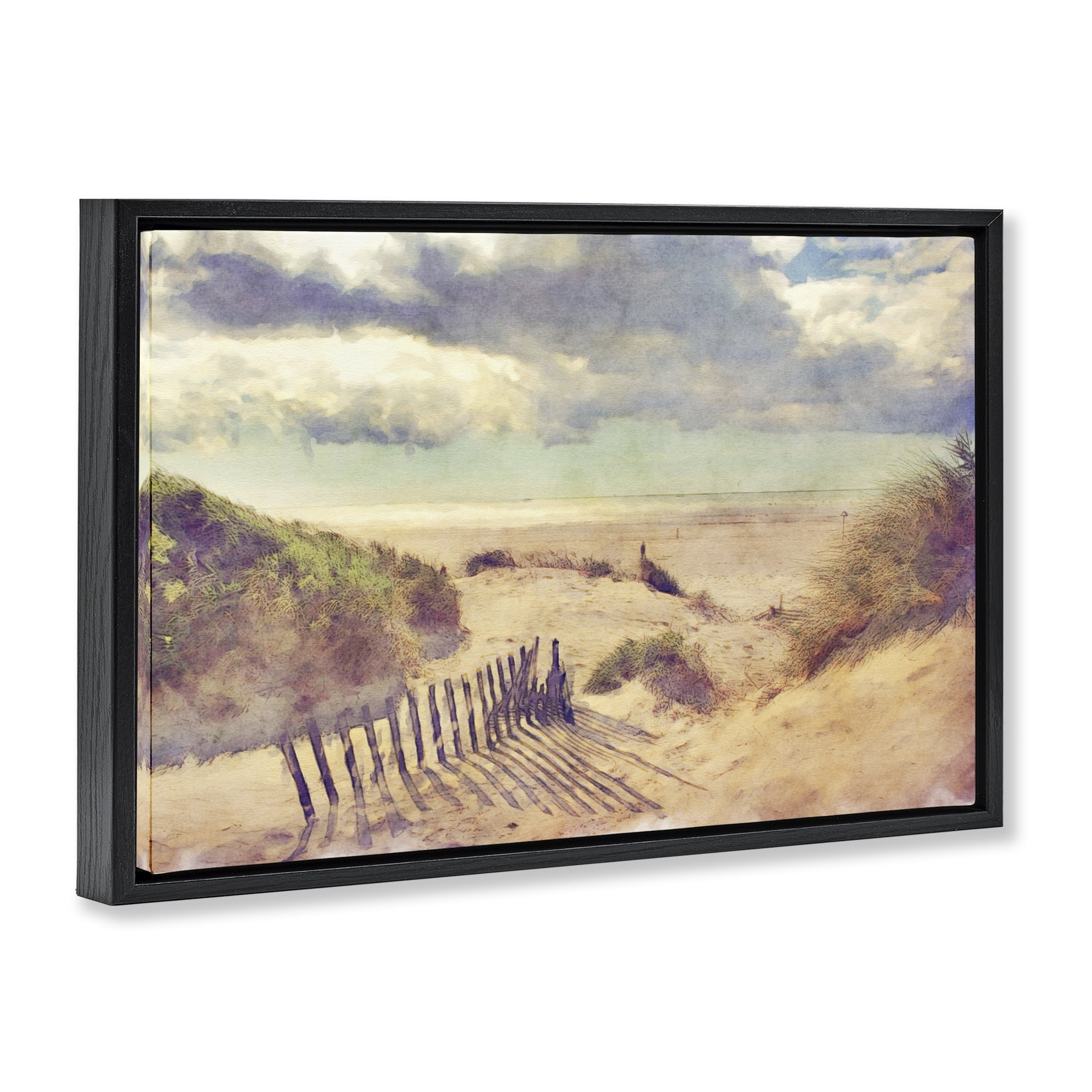 Stupell Industries Golden Sands Beach Landscape & Nature Painting Black Floater Framed Canvas Art Print Wall Art, 25 x 17