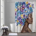 thumbnail image 5 of Abstract Shower Curtain for Bathroom, African-American Women Blue Purple Flower Butterfly Wood Grain Waterproof Cloth Fabric Bathroom Accessories Set with 12 Rust Proof Plastic Hooks, 36"x78", 5 of 9