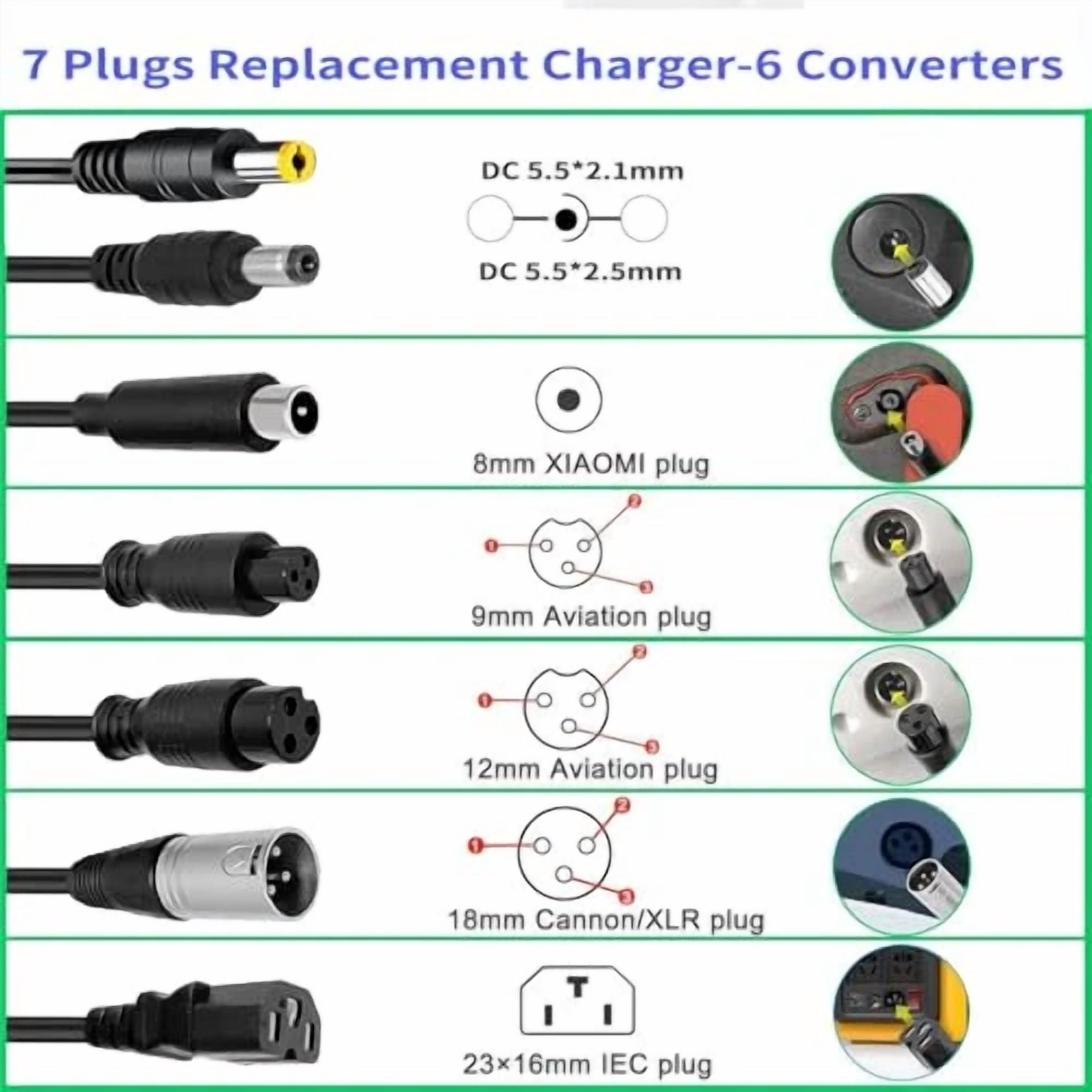54.6V 2A Charger(7 Plugs) Universal for 13S 48V Li-ion Battery，Fast and Safe