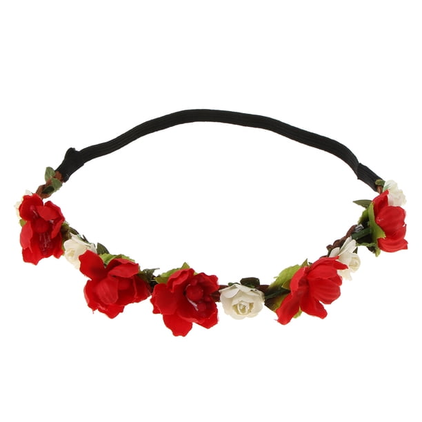 Novia mujer flor corona pelo banda rojo Sunnimix venda de la flor de la boda