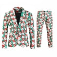 thumbnail image 4 of Traje de negocios informal de Navidad para hombre, chaqueta de 2 piezas con un botón, pantalones, disfraz de fiesta de Navidad, uniforme con estampado de muñeco de nieve, 4 of 5