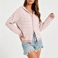thumbnail image 5 of KICILVS Womens Zip Up Hoodie Striped Sweater Coat Knit Hooded Double Zipper Jacket Trendy Fall Winter Outerwear, 5 of 6