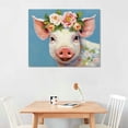 thumbnail image 2 of Nawypu Pink Pig Wall Art Print Funny Animal Prints with Flowers Pig Pictures Canvas Wall Decor Cute Piggy Headband Floral Canvas Bedroom Nursery Decoration Artwork for Living Room Framed, 2 of 4