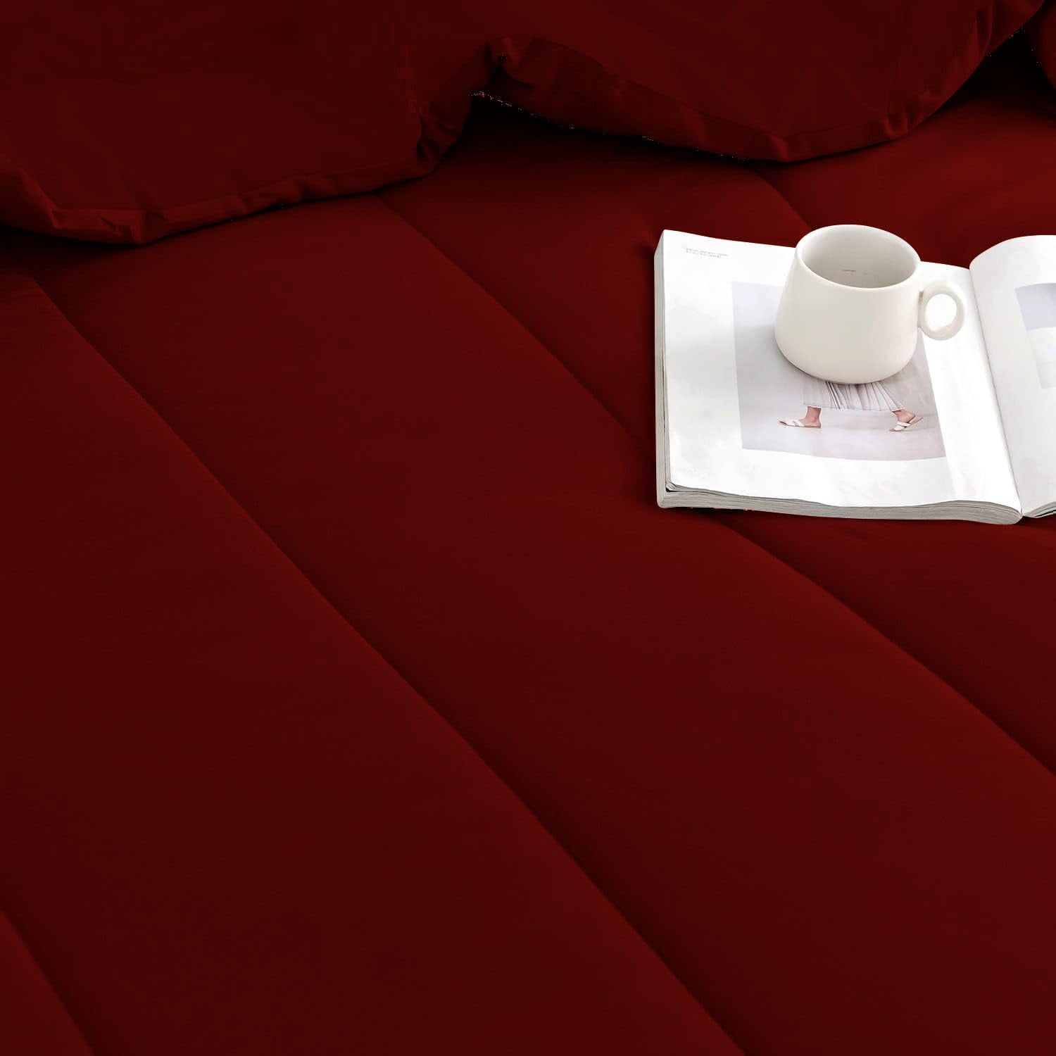 3 Piece Luxury Thicker Pattern Comforter Set, 800 TC, 100% Egyptian Cotton, Twin/Twin XL Size Burgundy Solid Color