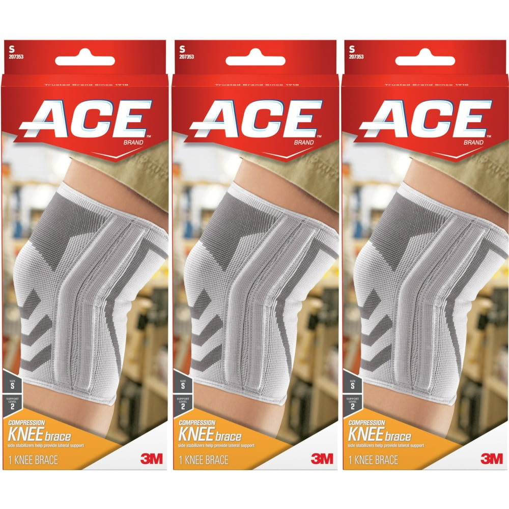 3 Pack ACE Knitted Knee Brace with Side Stabilizers, Small 1 Each