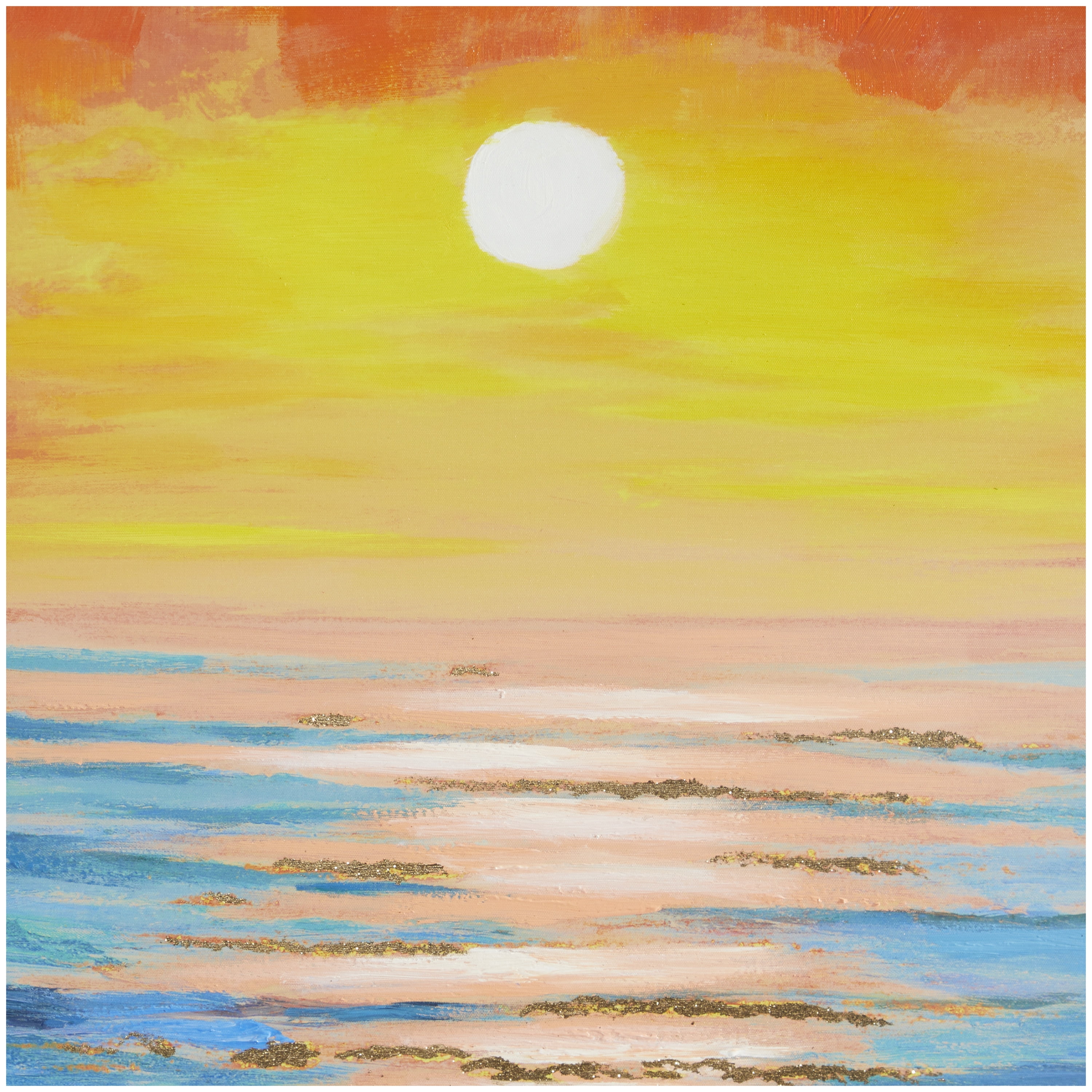 37" x 37" Ocean Sunset Landscape Framed Wall Art with Gold Frame, by DecMode