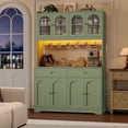 thumbnail image 3 of Homfa 71" Kitchen Pantry with LED Lights and Charging Station, Freestanding Kitchen Cupboard with Storage and Microwave Stand, Floor Cabinet for Dining Living Room, Green, 3 of 7