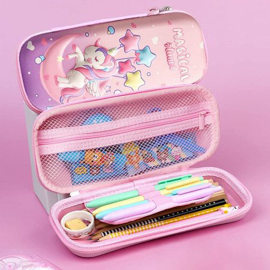 Unicorn Pencil Case for Girls, 3D Large Capacity Portable Pen Pouch with  Compartment, Cute Unicorn Zipper Storage Cartoon Pencil Bag Stationery Box