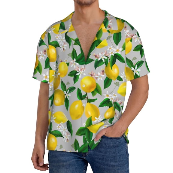 Kdxio Men'S Hawaiian Shirt For Men Short Sleeve Shirt Lemon Summer Casual Holiday Beach Button Down T-Shirts