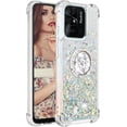 thumbnail image 6 of Glitter Clear Sparkly Bling Xiaomi Redmi 10C Case for Women, Flowing Liquid Quicksand Cover with Diamond Ring Holder Case for Xiaomi Redmi 10C  Silver, 6 of 14