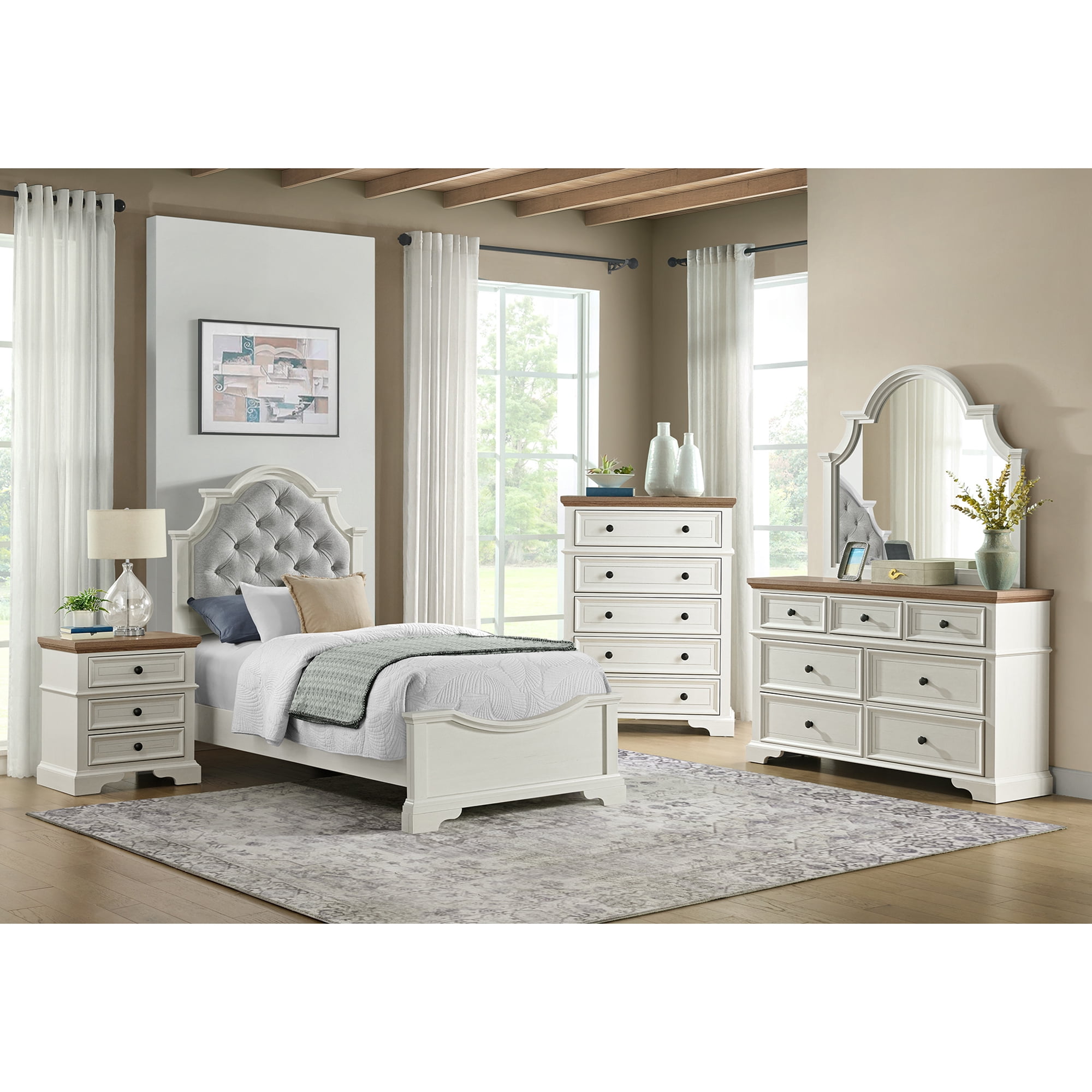 Picket House Furnishings Ulysses Youth Twin UPH 5PC Bedroom Set in White